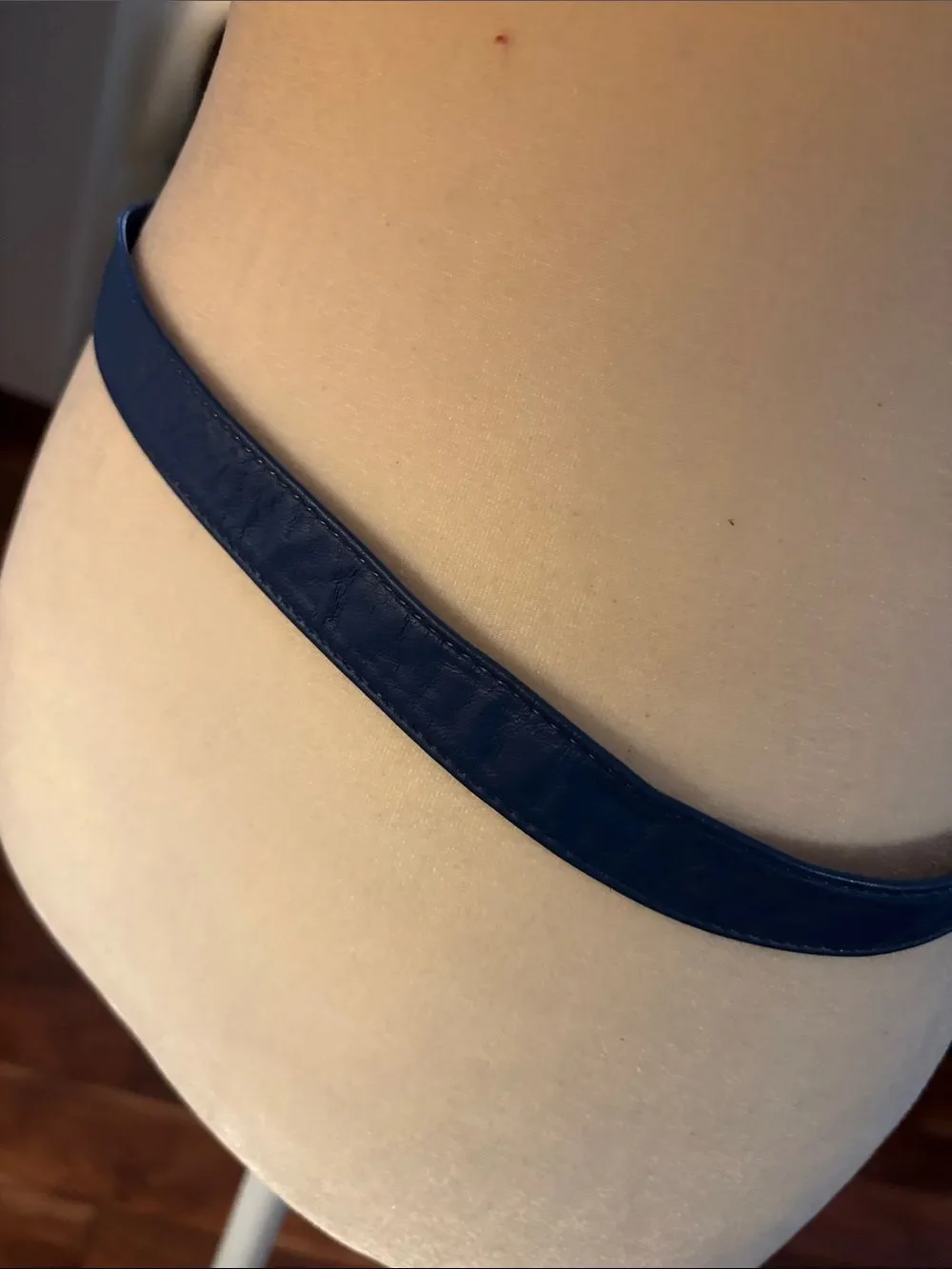 Vintage Alexis Kirk Blue Statement Belt with Round Gold and Blue Swirl Buckle